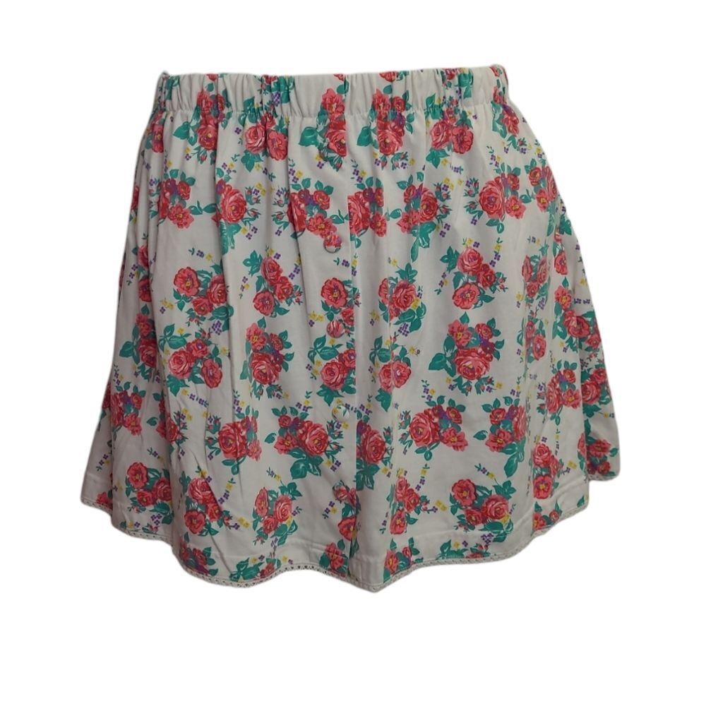 VINTAGE 90s pink rose cottagecore pull on button front skater skirt S‎